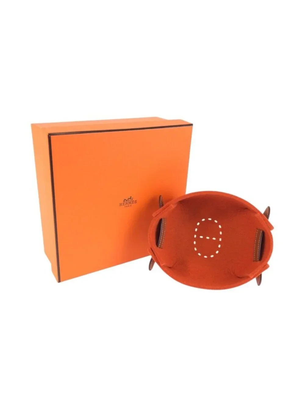 Hermes Vido Posh Pass MM Orange Brown Felt Leather Tray Case